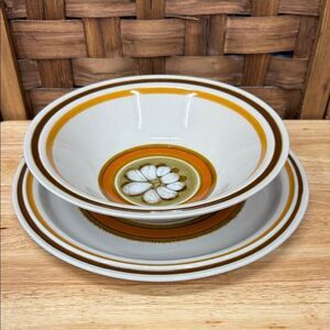 Vintage Haniwa Stone Bowl and Plate Set